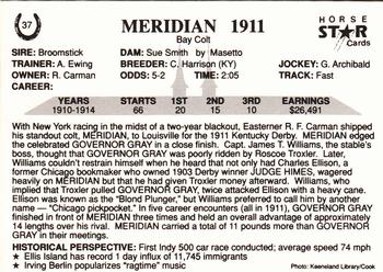1991 Horse Star Kentucky Derby #37 Meridian Back